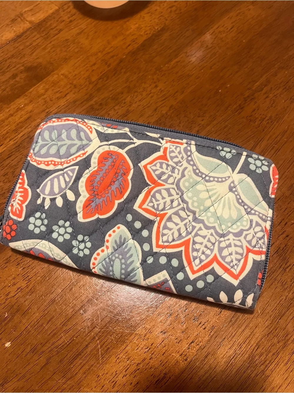 Vera Bradley Floral Zip-Around Wallet - Gray, Coral & Mint B58/c4